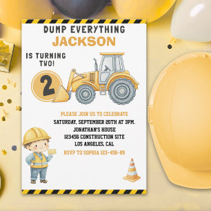 DUMP EVERYTHING – Construction Truck 2nd Birthday  Invitation
