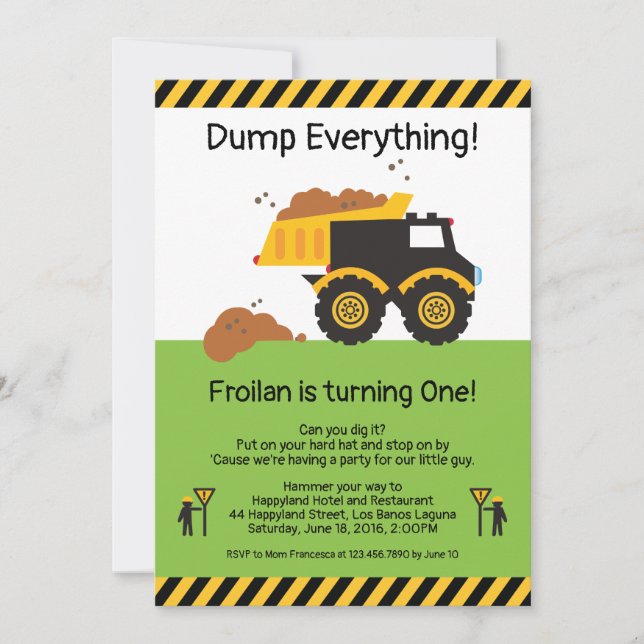 Dump Everything Dump Truck Birthday Invitation (Front)