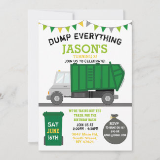 Dump Everything Fun Rubbish Truck Birthday Invitat Invitation