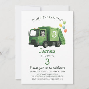 Dump Everything Garbage Truck Kids Birthday Invitation