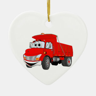 Dump Truck 2 Axle Red Cartoon Ceramic Ornament