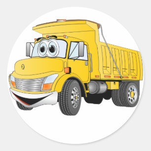 Dump Truck 2 Axle Yellow Cartoon Classic Round Sticker