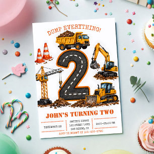 Dump Truck 2nd Birthday Invitation
