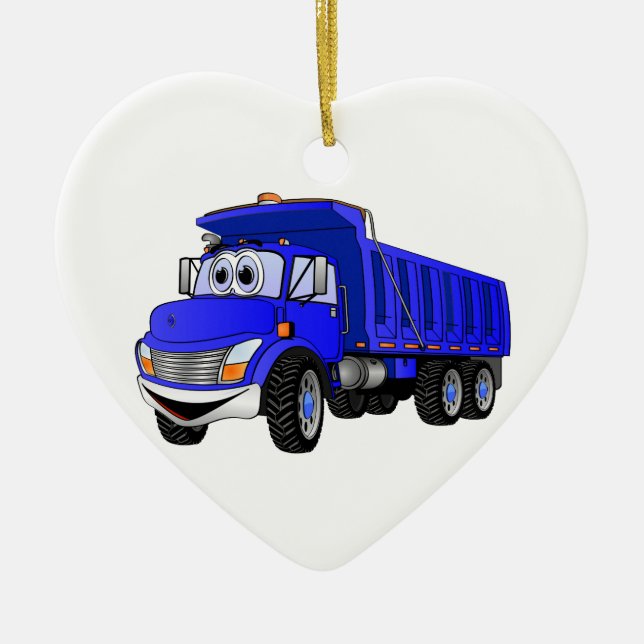 Dump Truck 3 Axle Blue Cartoon Ceramic Ornament (Front)