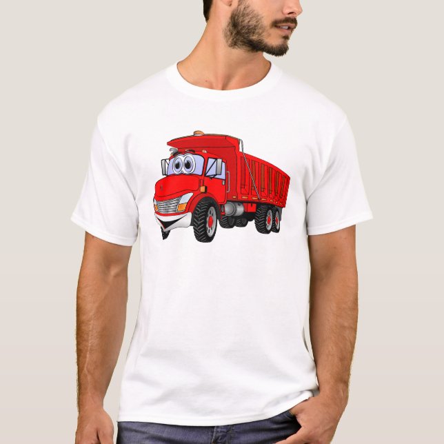 Dump Truck 3 Axle Red Cartoon T-Shirt (Front)