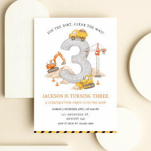 Dump Truck 3rd Birthday Invitation