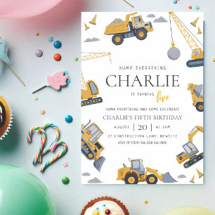 Dump Truck 5th Birthday Construction Invitation