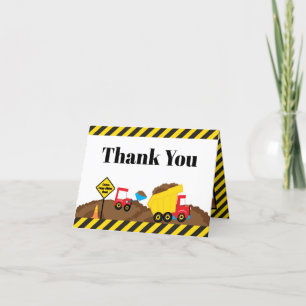 Dump Truck and Digger Birthday Thank You Card