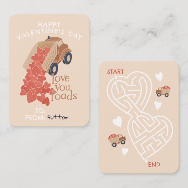 Dump truck and loads of hearts classroom Valentine Card (Front/Back)