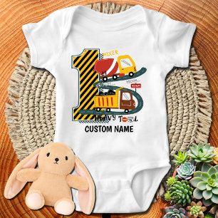 Dump Truck and Mixer First Birthday Construction Baby Bodysuit