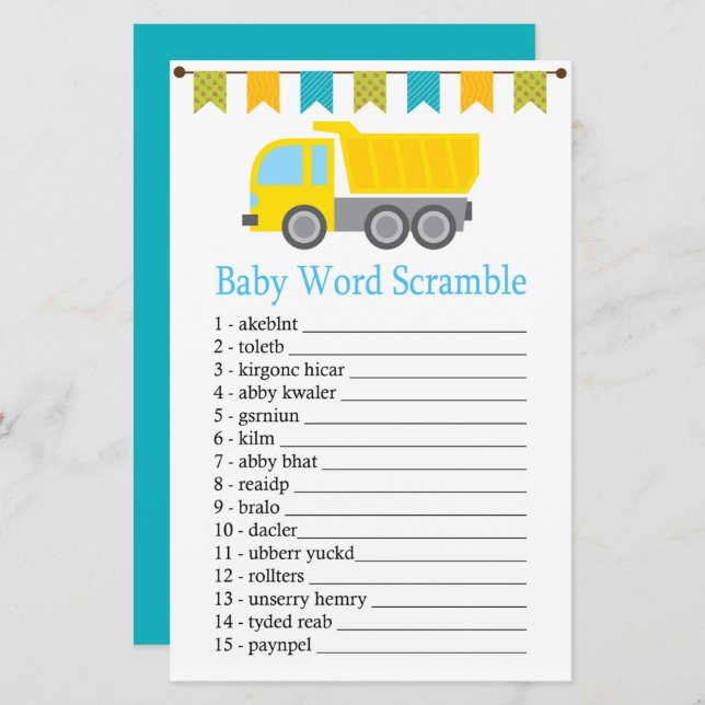 Dump truck Baby word scramble game (Front/Back)