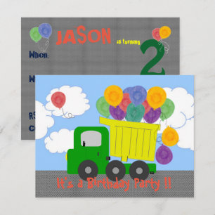 Dump Truck Balloons Birthday Invite