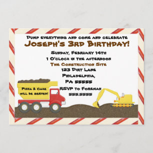 Dump Truck Birthday Invitation