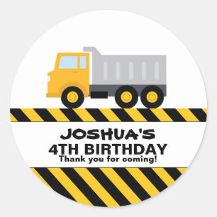 Dump Truck Birthday Party Favour Sticker