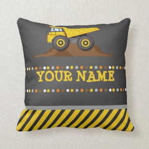 Dump Truck Boys Throw Pillow Personalised name