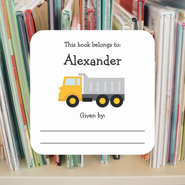 Dump Truck children's bookplate with message Square Sticker (Creator Uploaded)