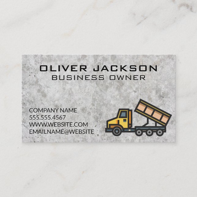 Dump Truck | Concrete Texture Background Business Card (Front)