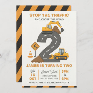 Dump Truck Construction 2nd Birthday Invitation