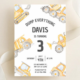 Dump Truck Construction 3rd Birthday Invitation