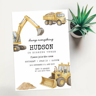 Dump Truck Construction 4th Birthday Invitation