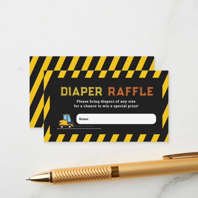Dump Truck Construction Baby Shower Diaper Raffle Enclosure Card (Front/Back In Situ)