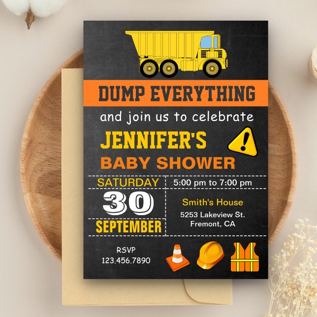 Dump Truck Construction Baby Shower Invitation (Creator Uploaded)