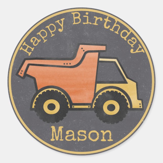 Dump Truck Construction Birthday Classic Round Sticker (Front)