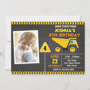 Dump Truck Construction Birthday invitation