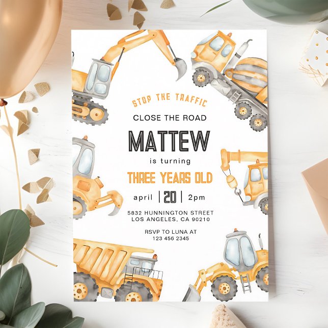 Dump Truck Construction Boy Birthday Invitation (Creator Uploaded)