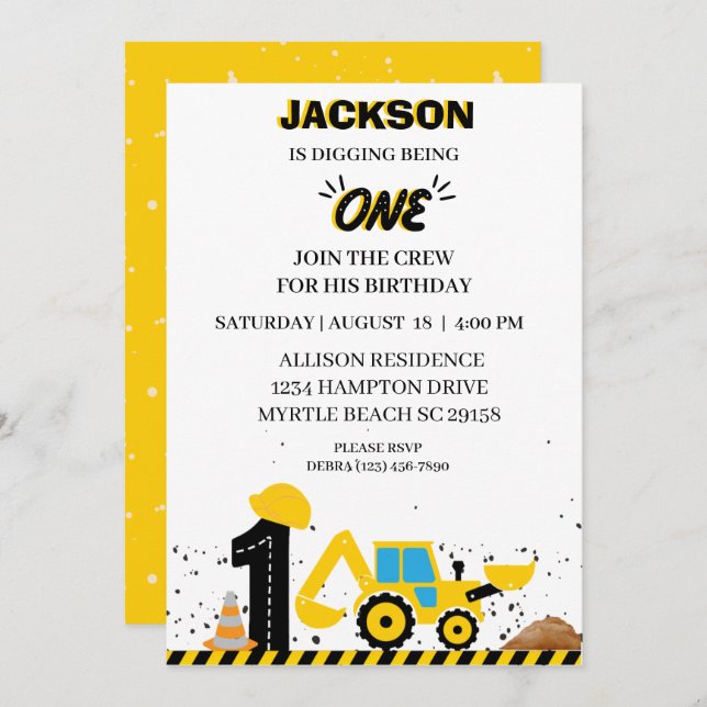  Dump Truck Construction Boys Birthday Party Invitation (Front/Back)