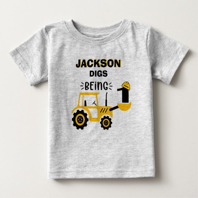 Dump Truck Construction Boys First Birthday Baby T-Shirt (Front)