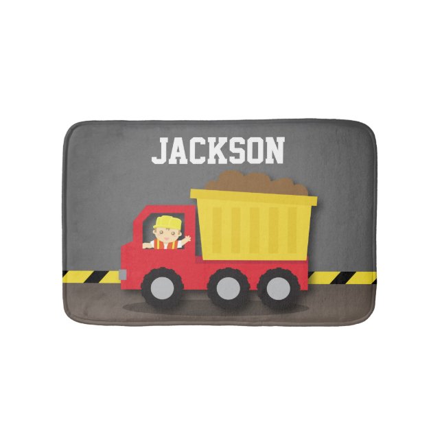 Dump Truck Construction Builder Boys Room Decor Bath Mat (Front)
