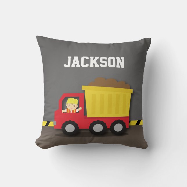 Dump Truck Construction Builder Boys Room Decor Cushion (Front)