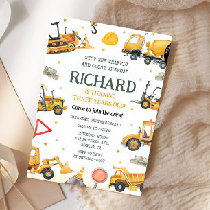 Dump Truck Construction Excavator 3rd Birthday Invitation