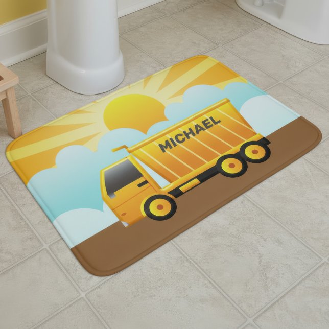 Dump Truck Construction Theme Kids Bathroom Bath Mat (Creator Uploaded)