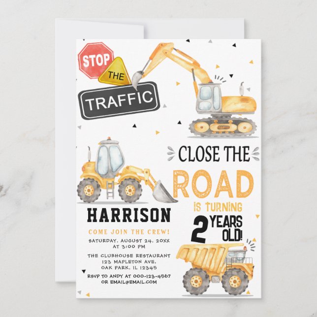 Dump Truck Construction Theme Party Birthday Invitation (Front)
