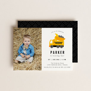 Dump Truck Construction Theme Photo Birthday Invitation