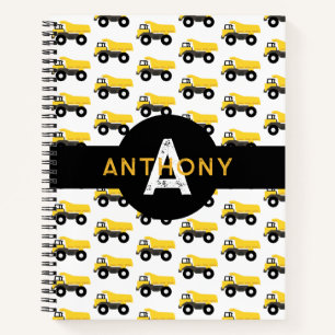 Dump Truck Construction Trucks Kids Monogram Notebook