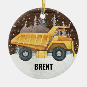 Dump Truck Construction Vehicle Christmas Ceramic Ornament