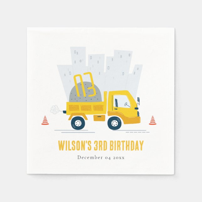Dump Truck Construction Vehicle Kids Birthday Napkin (Front)