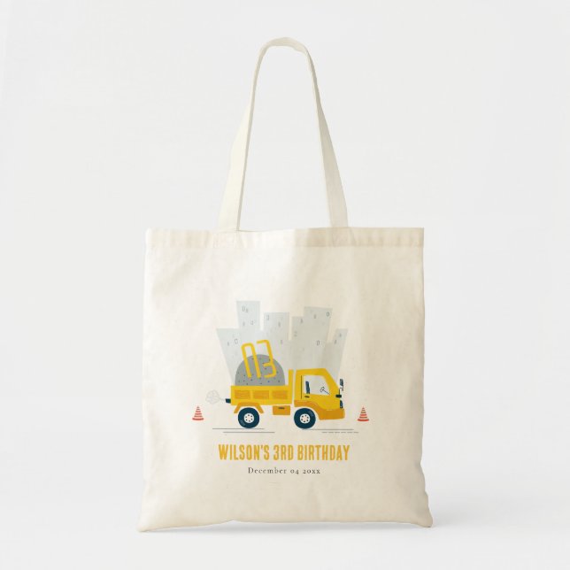 Dump Truck Construction Vehicle Kids Birthday Tote Bag (Front)