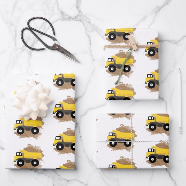 Dump Truck Construction Vehicle Mud Watercolor Wrapping Paper Sheet (Front)
