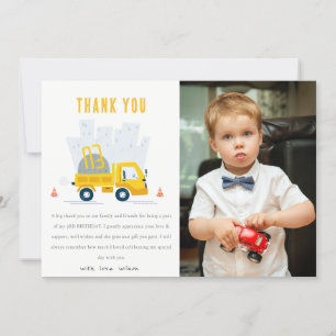 Dump Truck Construction Vehicle Photo Birthday Thank You Card