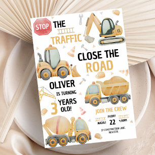 Dump Truck Construction Yellow 3rd Birthday Invitation