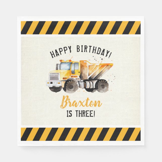 Dump Truck Construction Zone Birthday Paper Napkin (Front)