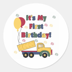 Dump Truck First Birthday Classic Round Sticker