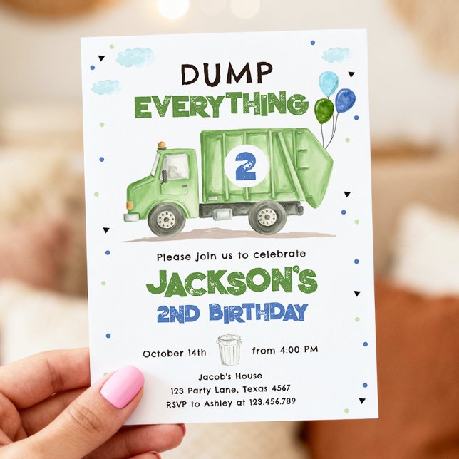 Dump Truck Green Garbage Truck Boy Birthday Invitation (Creator Uploaded)