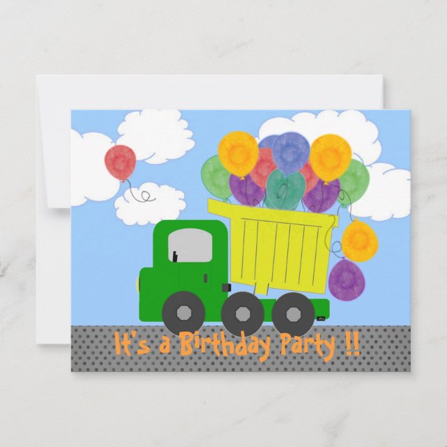 Dump Truck Party Invitation (yellow truck) (Front)