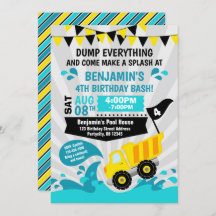 Dump Truck Pool Party Summer Construction Birthday