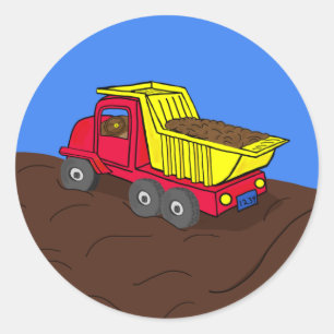 Dump Truck Red and Yellow Cartoon Art Classic Round Sticker